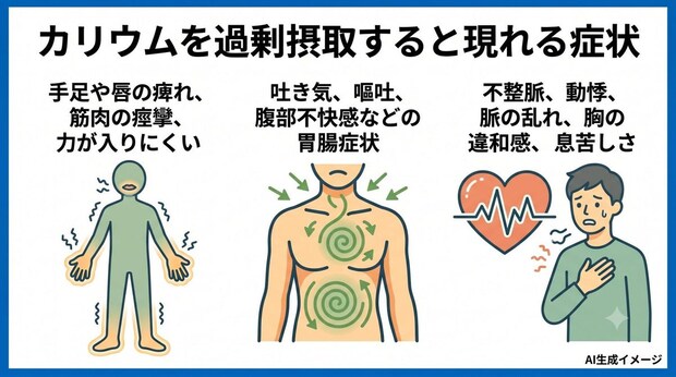 カリウムを過剰摂取すると現れる症状