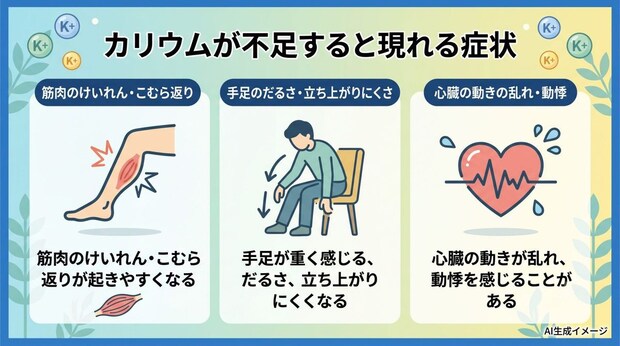 カリウムが不足すると現れる症状
