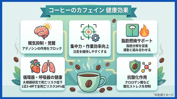 コーヒーに含まれるカフェインの健康効果
