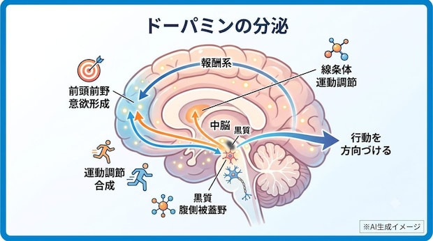 ドーパミンはどこから分泌されるの?