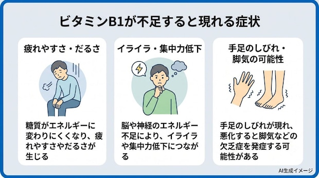 ビタミンB1が不足すると現れる症状