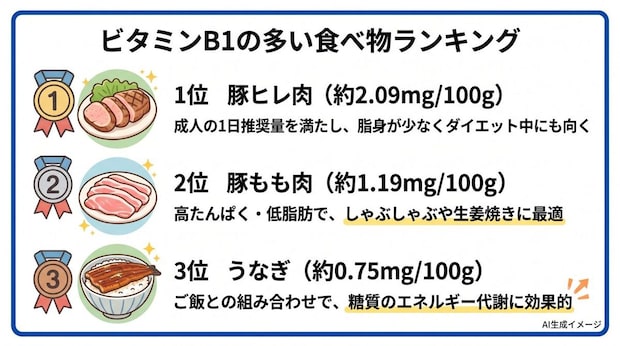 ビタミンB1の多い食べ物ランキング