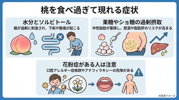 桃を食べ過ぎて現れる症状