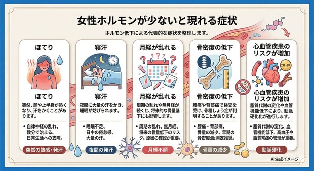 女性ホルモンが少ないと現れる症状