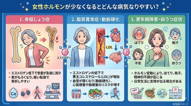 女性ホルモンが少なくなるとどんな病気になりやすい?