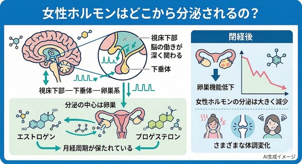 女性ホルモンはどこから分泌されるの?