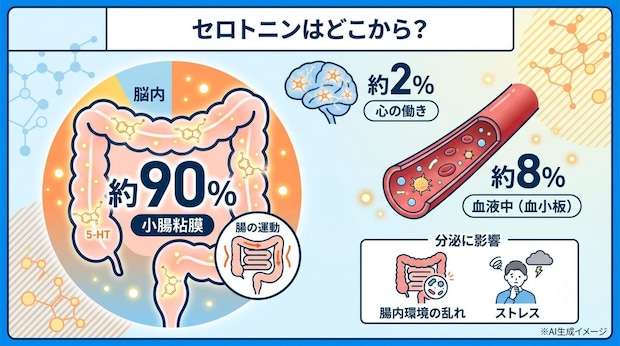 セロトニンはどこから分泌されるの?
