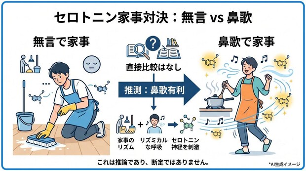 セロトニンが多く分泌されるのは「無言で家事」と「鼻歌を歌いながら家事」どっち？