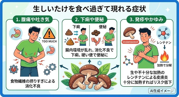 生しいたけを食べ過ぎて現れる症状