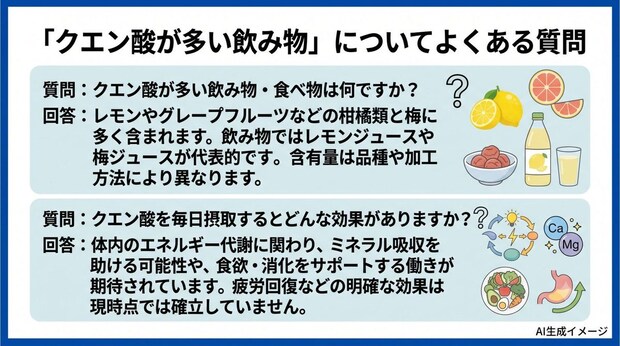 「クエン酸が多い飲み物」についてよくある質問