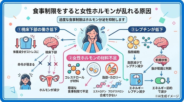 食事制限をすると女性ホルモンが乱れる原因