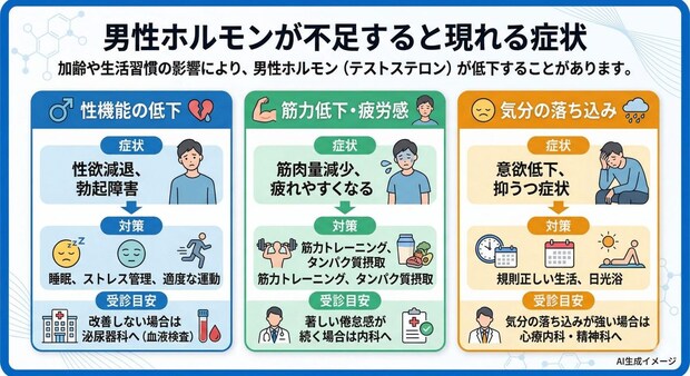 男性ホルモンが不足すると現れる症状