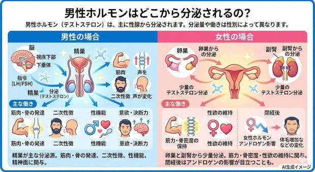 男性ホルモンはどこから分泌されるの？