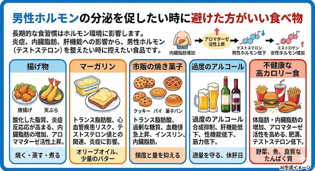 男性ホルモンの分泌を促したい時に避けた方がいい食べ物