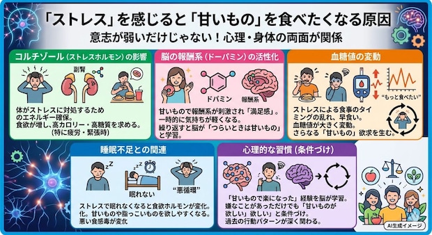 「ストレス」を感じると「甘いもの」を食べたくなる原因