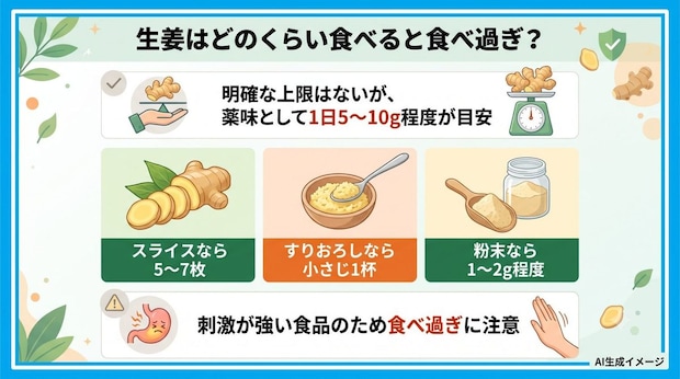 生姜はどのくらい食べると食べ過ぎ？