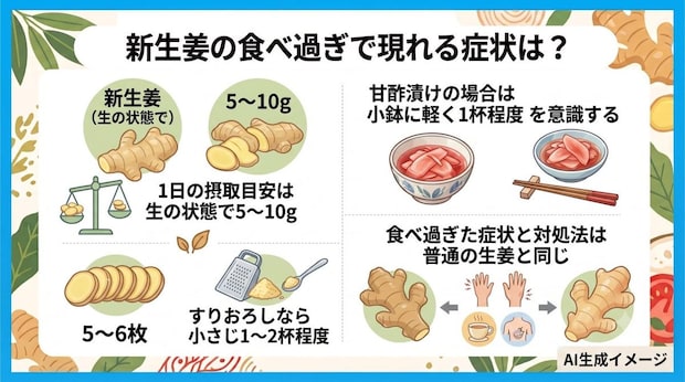 新生姜の食べ過ぎで現れる症状は？
