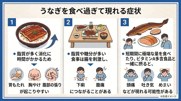 うなぎを食べ過ぎて現れる症状