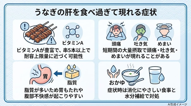 うなぎの肝を食べ過ぎて現れる症状