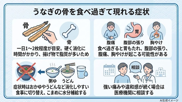 うなぎの骨を食べ過ぎて現れる症状