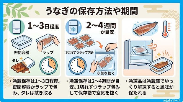 うなぎの保存方法や期間