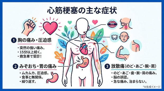 心筋梗塞の主な症状