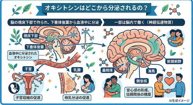 オキシトシンはどこから分泌されるの?
