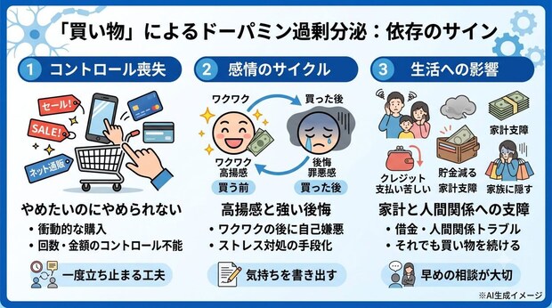 「買い物」によるドーパミン分泌が過剰になった際の症状・依存のサイン
