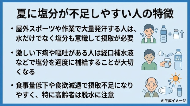 夏に塩分が不足しやすい人の特徴