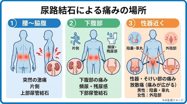 尿路結石を発症するとどこに痛みを感じる？