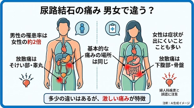 男女で尿路結石による痛みの特徴は異なるの？