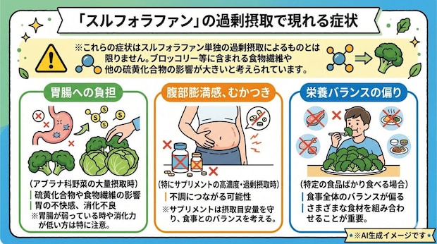 スルフォラファンを過剰摂取すると現れる症状