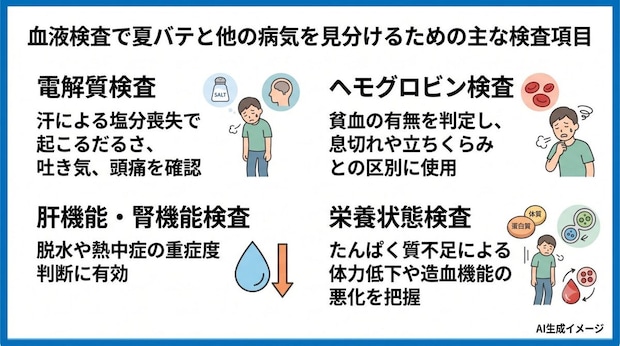 血液検査で夏バテと他の病気を見分けるための主な検査項目