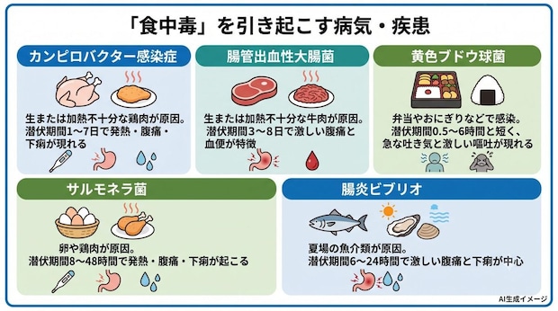 「食中毒」を引き起こす病気・疾患