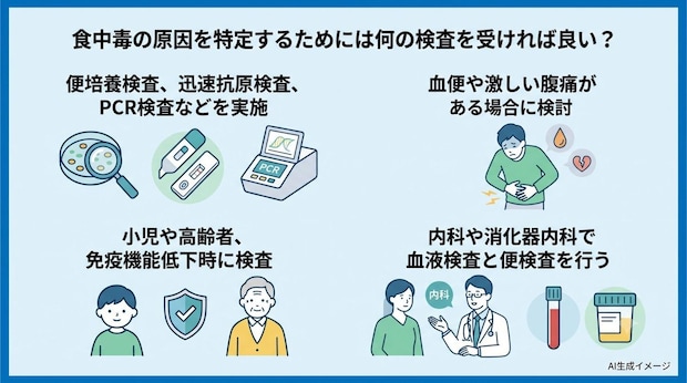 食中毒の原因を特定するためには何の検査を受ければ良い？