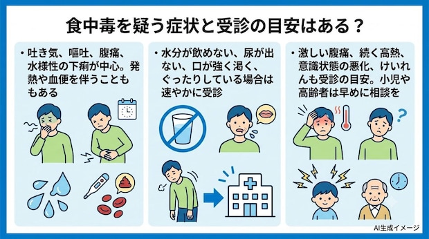 食中毒を疑う症状と受診の目安はある？