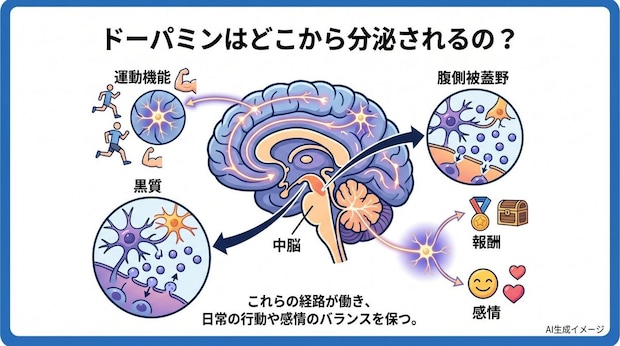 ドーパミンはどこから分泌されるの？