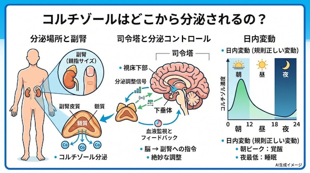 コルチゾールはどこから分泌されるの？