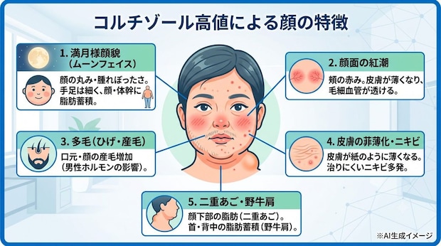 コルチゾール値が高いと顔にどのような特徴が現れる？