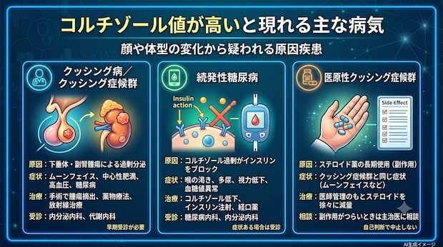 コルチゾール値が高くなるとどんな病気になりやすい？