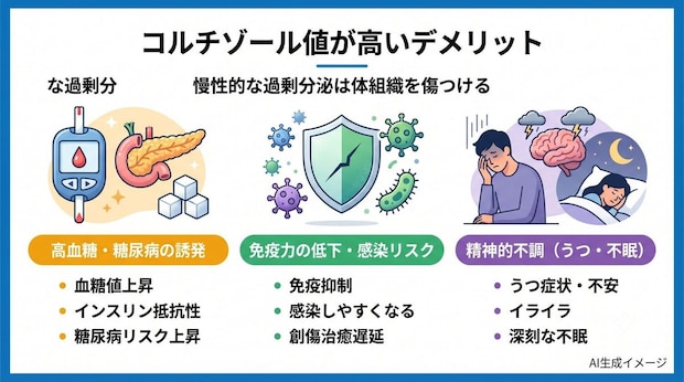 コルチゾール値が高いとどんなデメリットがある？