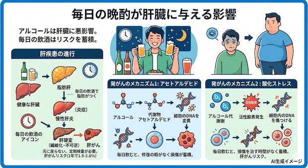 毎日の晩酌が肝臓に与える影響