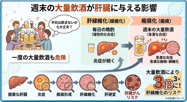 週末の大量飲酒が肝臓に与える影響