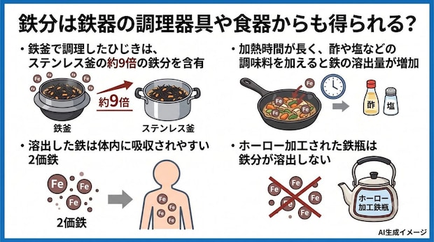 鉄分は鉄器の調理器具や食器からも得られる?