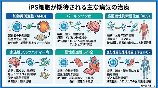 どんな病気の治療にiPS細胞は期待されている?