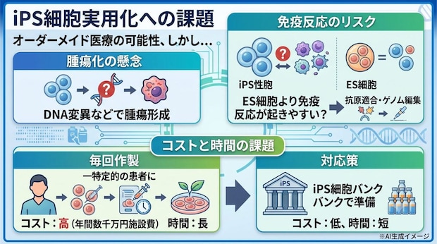 iPS細胞実用化に向けて課題となっていること