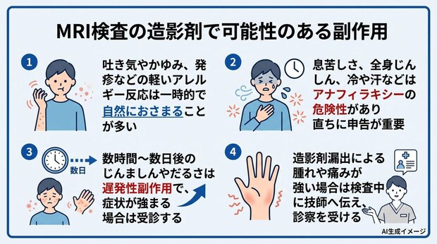 MRI検査の造影剤で可能性のある副作用