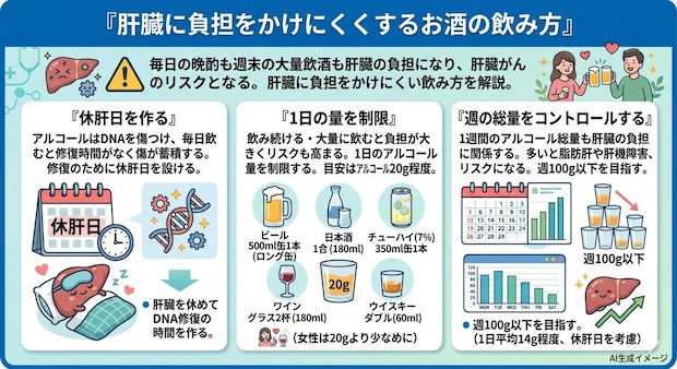肝臓に負担をかけにくくするお酒の飲み方