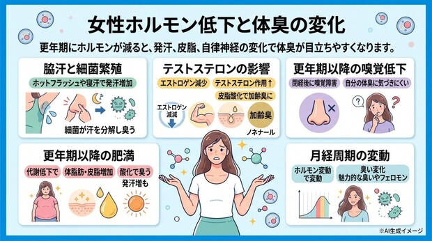 女性ホルモンの分泌が低下すると体臭がきつくなる原因