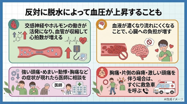 反対に脱水によって血圧が上昇することも